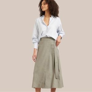 MODERN CITIZEN 52% Linen Faux Wrap MIDI Skirt Olive Green Size M